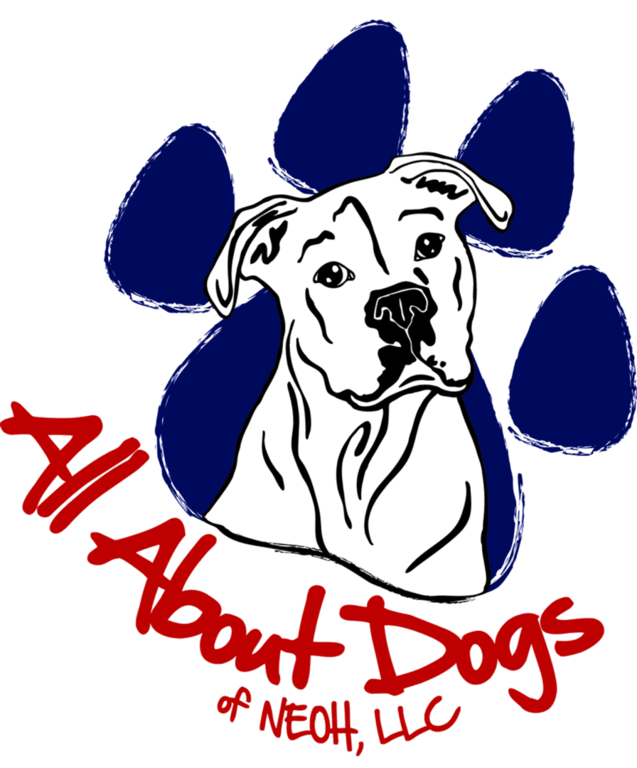 A drawing of a dog with the words " all about dogs ".