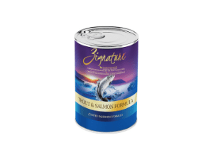 A can of food with a dolphin on it.