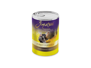 A can of dog food with a picture on it.