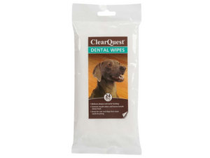 A package of clear guard dental wipes for dogs.